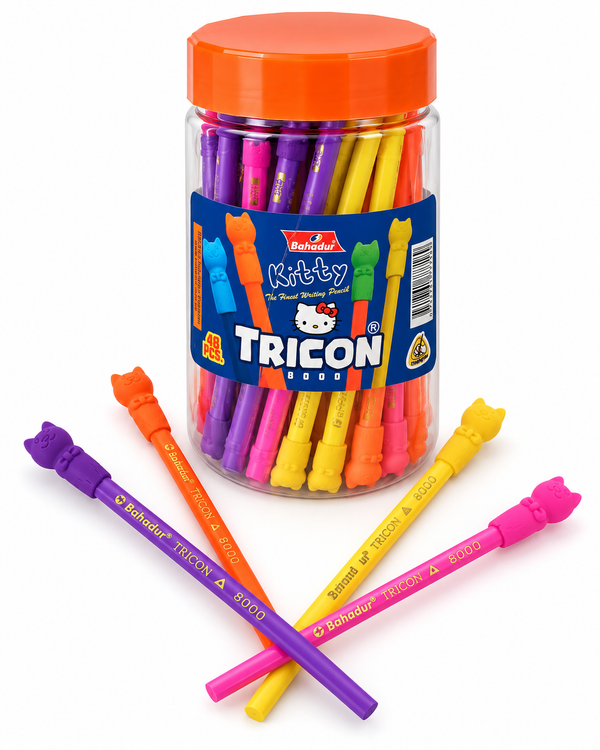 Bahadur Tricon Kitty 8000 Pencils with Kitty Eraser – Jar