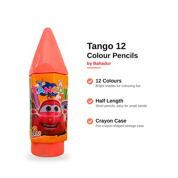 Bahadur Tango 12 Colour Pencils – Half Length, Crayon Case