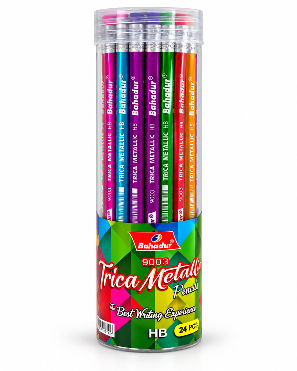 Bahadur Trica Metallic 9003 HB Pencils with Eraser – Jar of 24