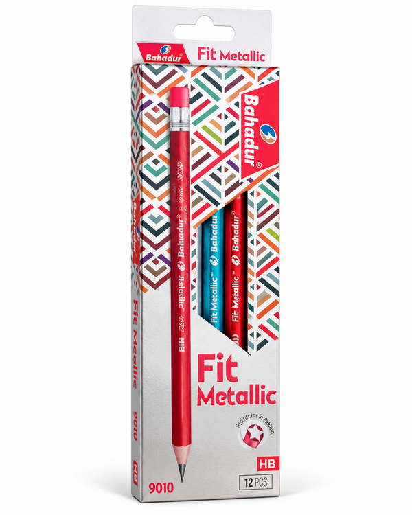 Bahadur Fit Metallic 9010 HB Pencils with Eraser – Box of 12