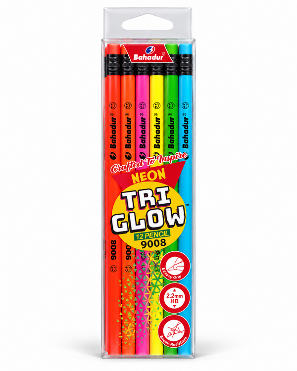 Bahadur Tri Glow 9008 Neon HB Pencils – Box