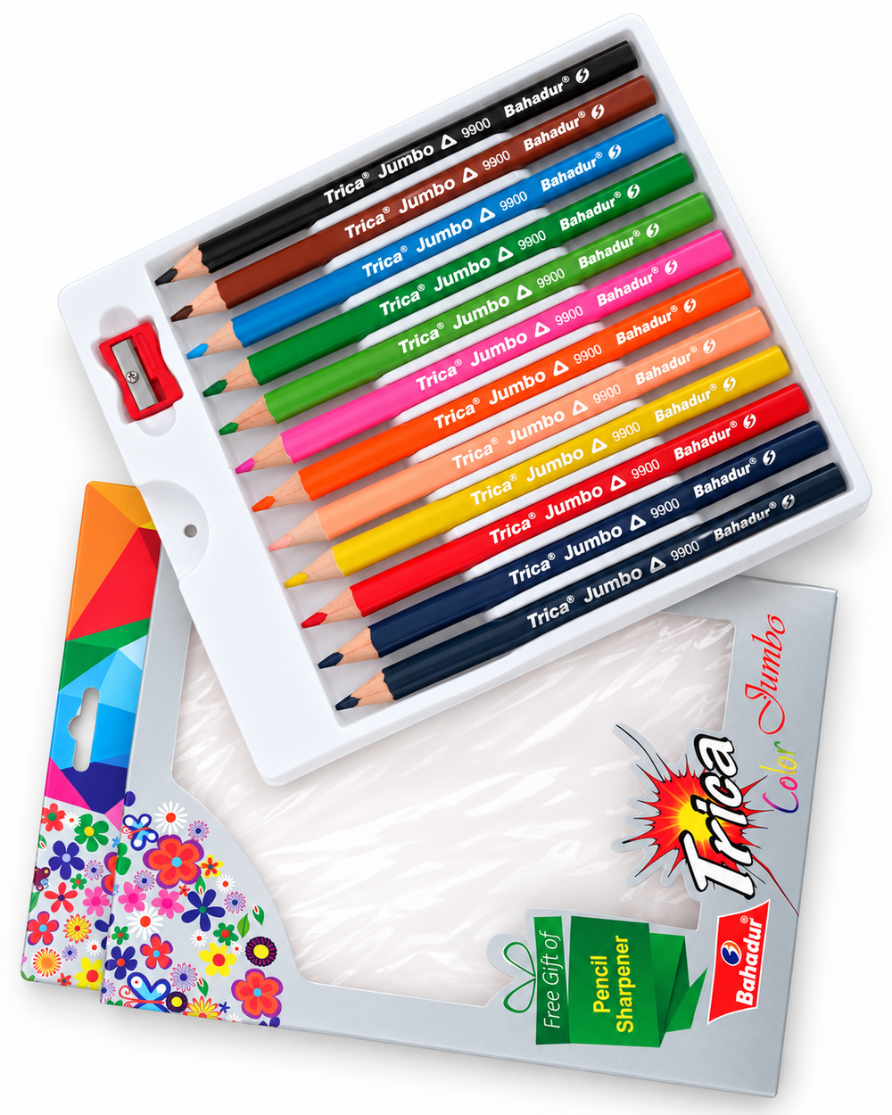 Bahadur Trica Jumbo 12 Colour Pencils with Sharpener