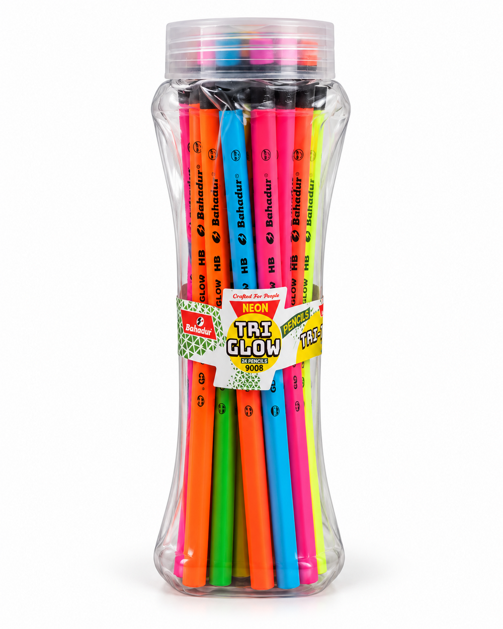 Bahadur Tri Glow 9008 Neon HB Pencils – Jar