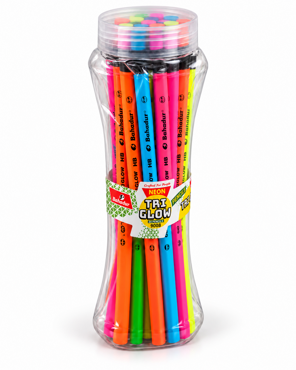 Bahadur Tri Glow 9008 Neon HB Pencils – Jar