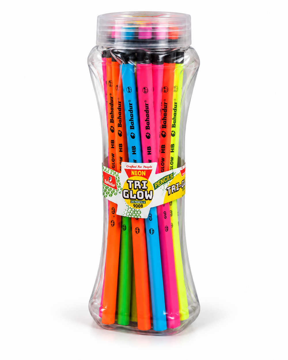 Bahadur Tri Glow 9008 Neon HB Pencils – Jar