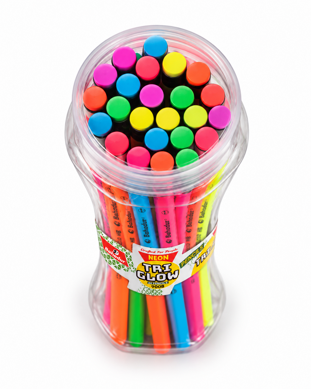 Bahadur Tri Glow 9008 Neon HB Pencils – Jar