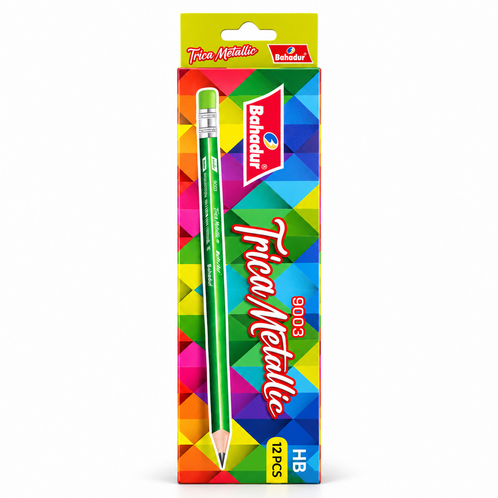 Bahadur Trica Metallic 9003 HB Pencils with Eraser – Box of 12
