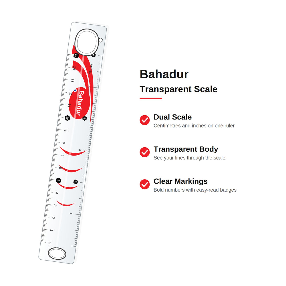 Bahadur 12 Inch Transparent Scale (30 cm) – Art No. 901