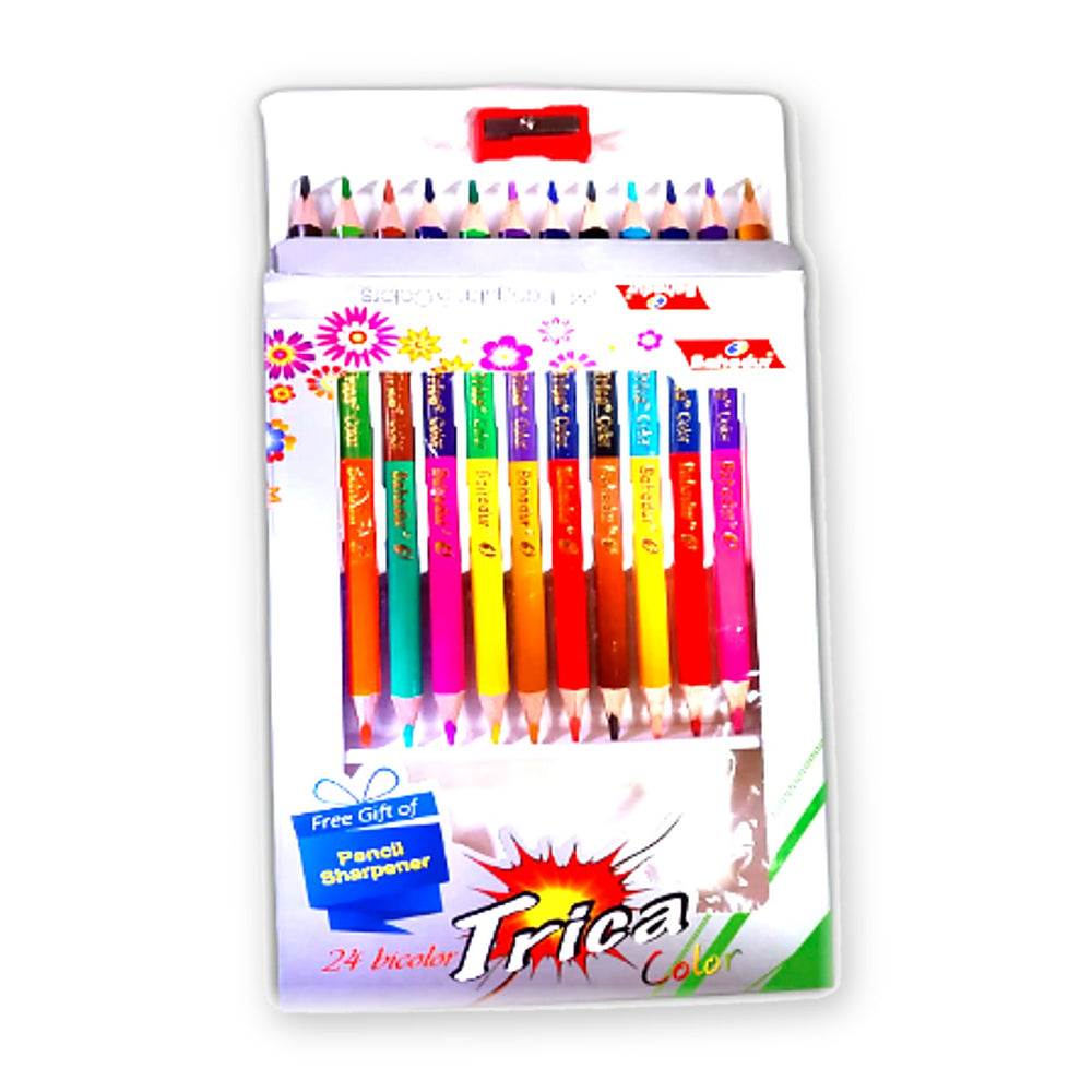Bahadur Trica 12x2 Bi-Color Pencils – 24 Colours with Sharpener