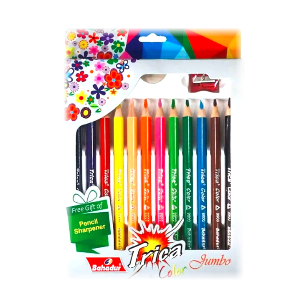Bahadur trica jumbo 12 colour pencils with sharpener – catalog photo