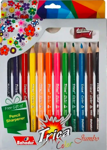 Bahadur Trica Jumbo 12 Colour Pencils with Sharpener