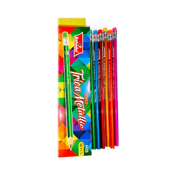 Bahadur trica metallic 9003 HB pencils with eraser box of 12 – catalog photo