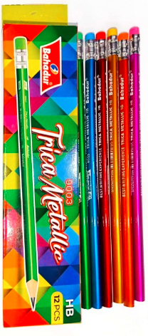 Bahadur Trica Metallic 9003 HB Pencils with Eraser – Box of 12