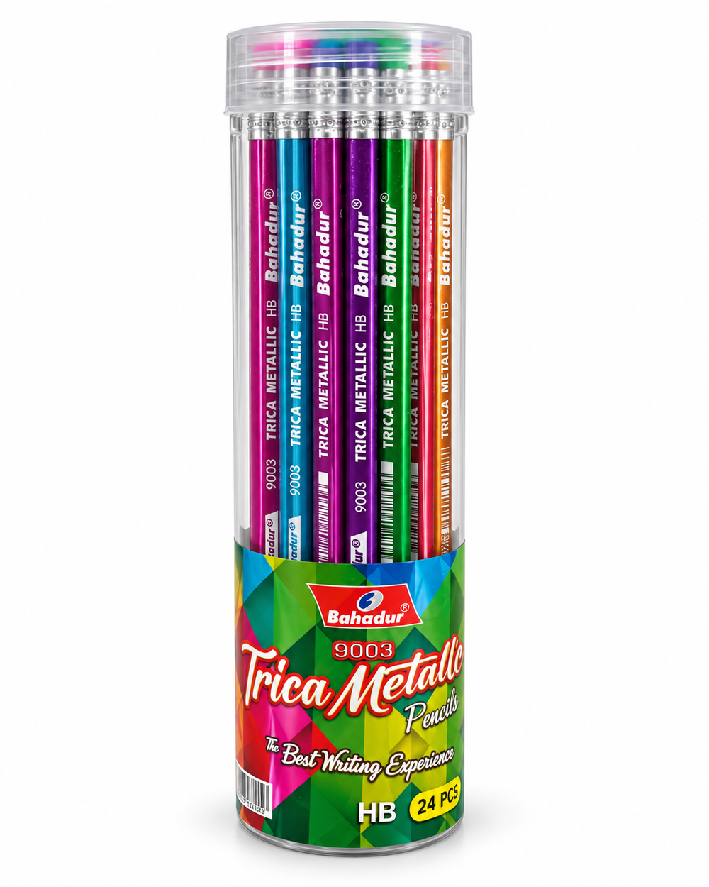 Bahadur Trica Metallic 9003 HB Pencils with Eraser – Jar of 24
